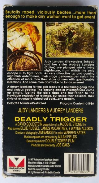 Deadly Trigger VHS Marathon Video Judy Landers & Audrey Landers Uncut Box RaRe 2