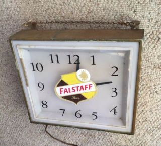 Antique Vintage Falstaff Beer Lighted Clock Sign Metal