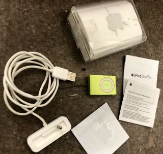 Rare Lime Green Apple Ipod Shuffle 2nd Gen 1gb A1204 W/ Charger Dock & Case