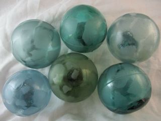 6 Alaska Beach Combed Japanese Glass Fishing Floats With Net Patterns