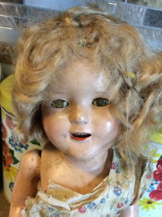 Antique Vintage Antique Ideal 18” Shirley Temple Doll Composition Dress TLC 2
