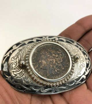 Antique Real 90 Silver 1921 Morgan Silver Dollar Belt Buckle/western Style 