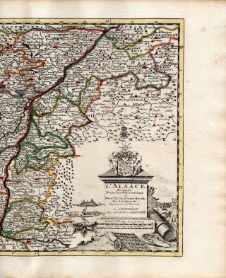 FRANCE ALSACE 1735 VAN DER AA COVENS & MORTIER COLORED COPPER ENGRAVED MAP 3