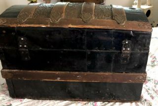 Vintage 1800 ' s Metal Inlay Camel Back Steamer Trunk (Extremely Rare) 3