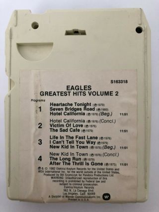 Eagles Greatest Hits Volume 2 Rare S163318 Asylum Records 8 Track Cartridge Tape 3