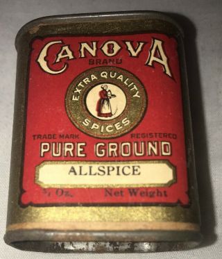 Antique Canova Allspice Tin Litho Can Vintage Memphis Tn Country Store Old P.  Grd
