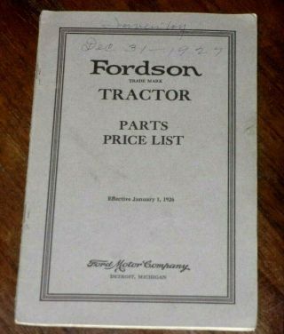 Very Rare 1926 Fordson Tractor Parts Price List Ford Motor Company
