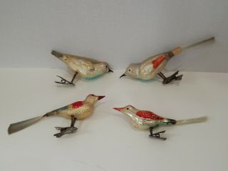 4 Antique Vtg Blown Glass Bird Clip On Christmas Ornaments 2