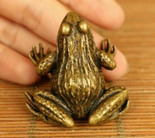 Chinese Old Bronze Hand Carved Fortune Frog Statue Collectable Table Ornament