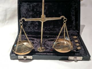 Vintage Antique Brass Hanging Balance Beam Scale With Case 2
