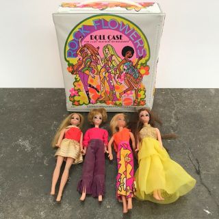 Rock Flowers Doll Case And Four Dolls Vinyl Vintage 1970s Mattel