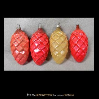 Set Of 4 Antique German Christmas Glass Ornaments Pione Cones