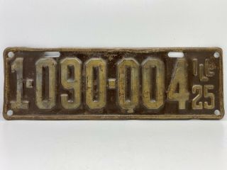 Route 66 Find Antique Automobile Vintage 1925 Illinois License Plate 1 - 090 - 004