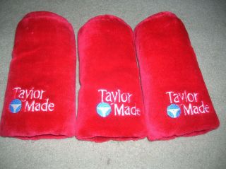 Vintage Taylormade Logo Headcovers 1,  3,  5 Red Plush Barrel Style Golf Club Rare