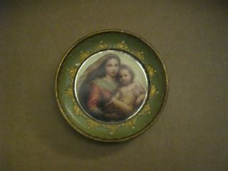 Vintage Art Print - Madonna And Child,  Round Frame Looks Handmade,  Probably Italian