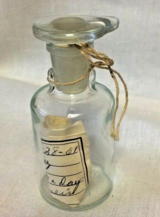 Vintage Glass Apothecary Pharmacy Bottle With Stopper Tcw Co.  4 " Spout
