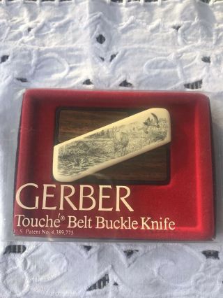 Vintage Gerber - Elk - Folding Pocket Knife Touche Belt Buckle Rare Nos