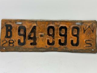 Old Barn Find Antique Automobile Vintage 1928 Wisconsin License Plate B 94 - 999