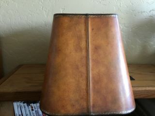 RARE Vintage MAITLAND - SMITH Hand Tooled Leather Lamp Shade 2