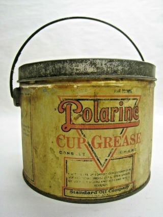Vintage Polarine 5 Pound Grease Can With Handle Standard Oil Company Antique Old