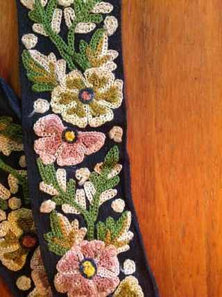 Antique Chinese Silk Textile Embroidery 31 " X 1 1/3 " Forbidden Stitch
