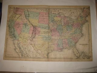 Large Antique 1876 United States Railroad Map Territory Texas California Florida