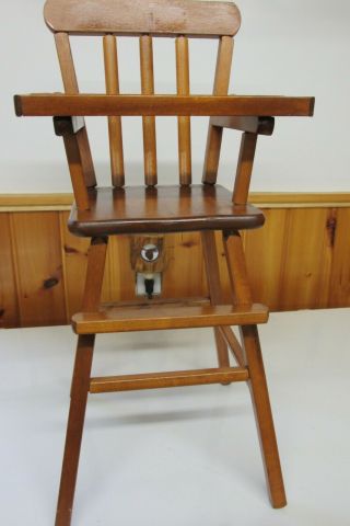 Vintage Solid Wood Doll High Chair 26.  5 " Tall Tray Lifts Very