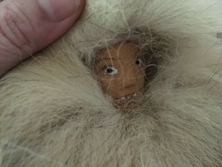 Vintage Alaska Eskimo Inuit Doll Indigenous Fur Clothing Wooden Carved Face
