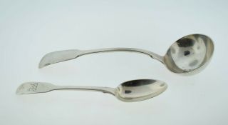 Antique William Chinnery London Sterling Silver Set Of 2 - Spoon & Ladle 1824