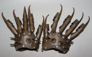 Gloves Antique Chinese Bronze Hand Made Old Rn13
