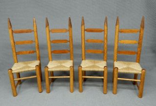4 Vintage Rush Seat Rustic Chairs - Artisan Dollhouse Miniature 1:12
