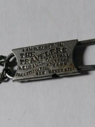 Antique 1908 Travelers Insurance Id Tag Key Chain