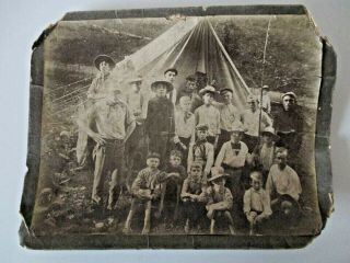 Antique Victorian Photo Boys On A Wild West Camping Trip W/ Baseball & Bat