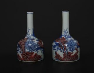 Pair Rare Antique Chinese Porcelain Blue And White Vase - Trees