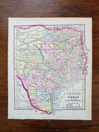 1856 Antique Hand Colored Map Of Texas