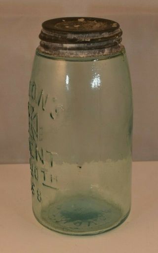 Rare 1858 MASON`S PATENT November 30th 1858 Fruit - Caning Jar - with Lid 3