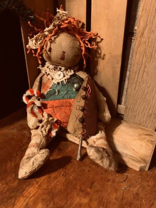 Primitive Raggedy Annie Doll Candy Canes Christmas Tree Vintage Ornament