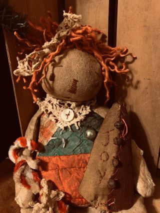 Primitive Raggedy Annie Doll Candy Canes Christmas Tree Vintage Ornament 3
