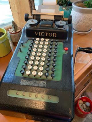 Vintage Antique Black Victor 6 Row Hand Crank Adding Machine Steampunk