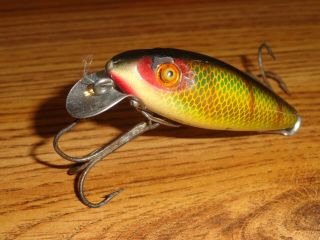Vintage Fishing Lure Wooden Heddon River Runt Series 110 Perch Scale Glass Eyes