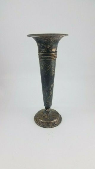 Antique Sterling Silver Trumpet Vase Weighted Base 7.  5 " Tall 4.  6oz Floral Design