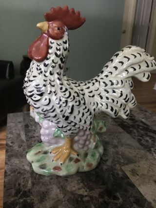 Antique Vintage Glazed Ceramic Hand Painted Rooster Figurine Spotted Rooster