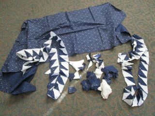 Early 1900 Antique Blue And White Quilt Patches And Quilting Material
