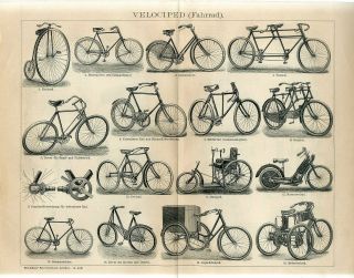 1895 Old Bicycles Motorcycles Antique Engraving Print