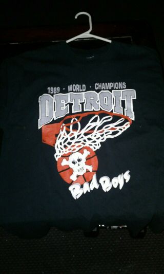 Detroit Pistons Xl World Champs T Shirt Bad Boys Skull Crossbones Logo 1989 Rare