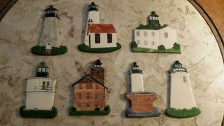 (7) Hand Painted Crafted Ceramic Maryland Light Houses Rare Solomons Cove Point