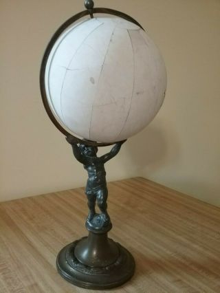 ART NOUVEAU Spelter CHERUB holding up a revolving sphere/world 2