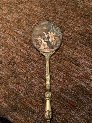 Antique Hand Mirror With Victorian Scene On Back Side