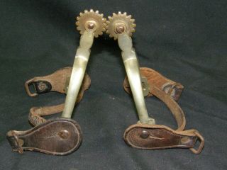 Antique August Buermann Spurs With Straps Straight Shank Ab Star