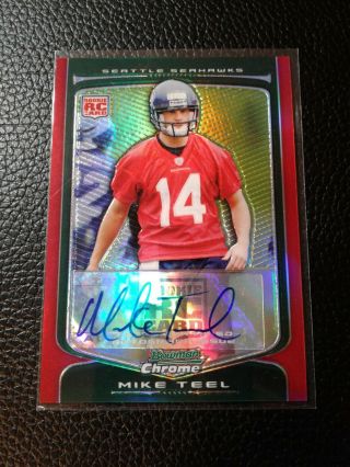 Mike Teel 2009 Bowman Chrome Rookie Auto Red Refractor /5 Rare Seattle Seahawk